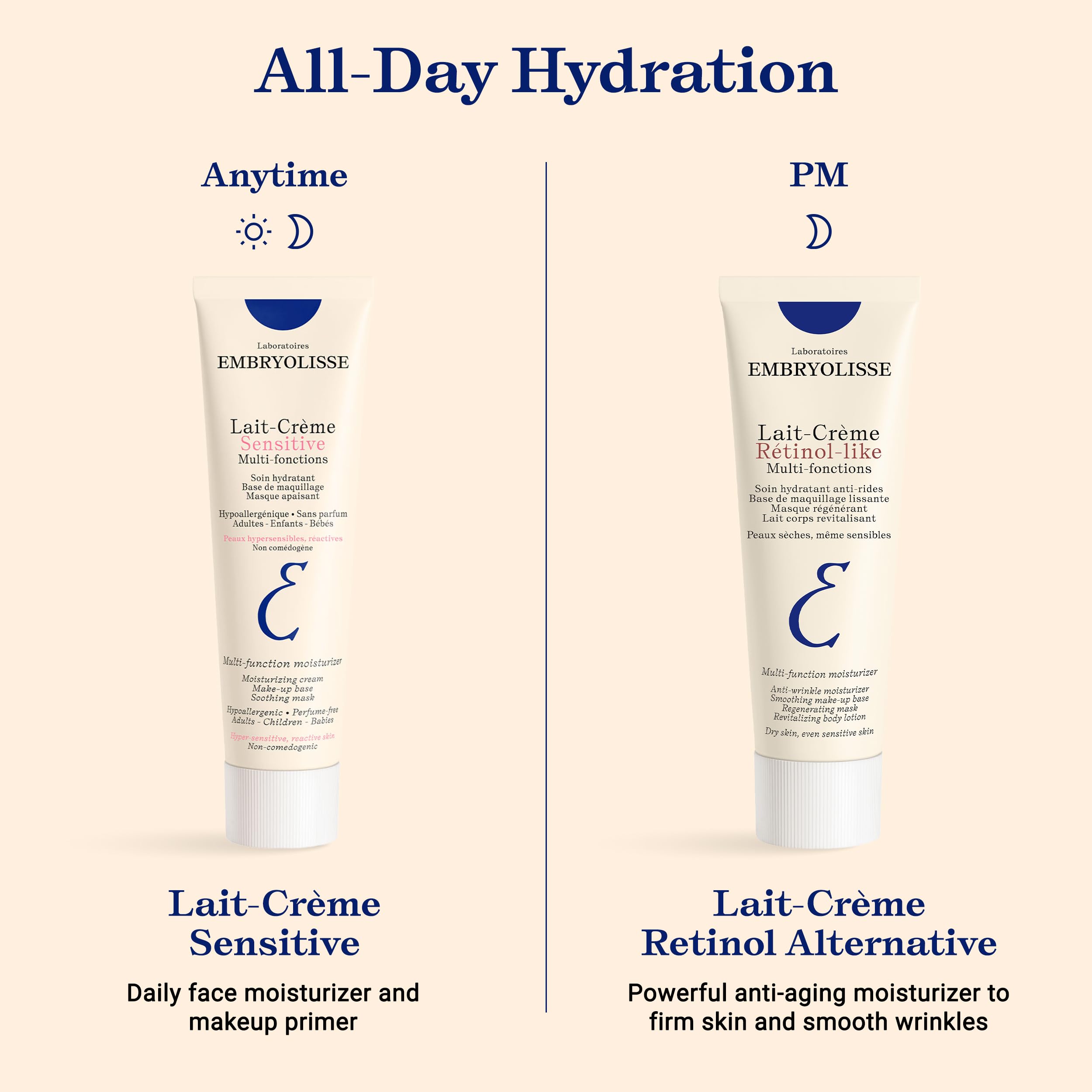 Embryolisse tube next to hand showing true size and travel-friendly benefit