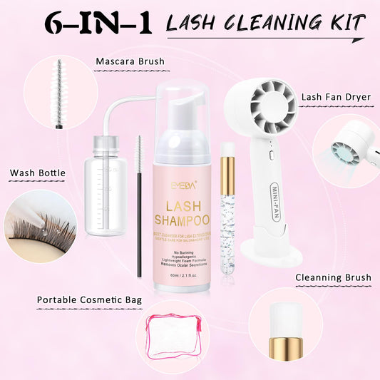 EMEDA 60ml lash shampoo bottle close-up highlighting oil-free cleanser
