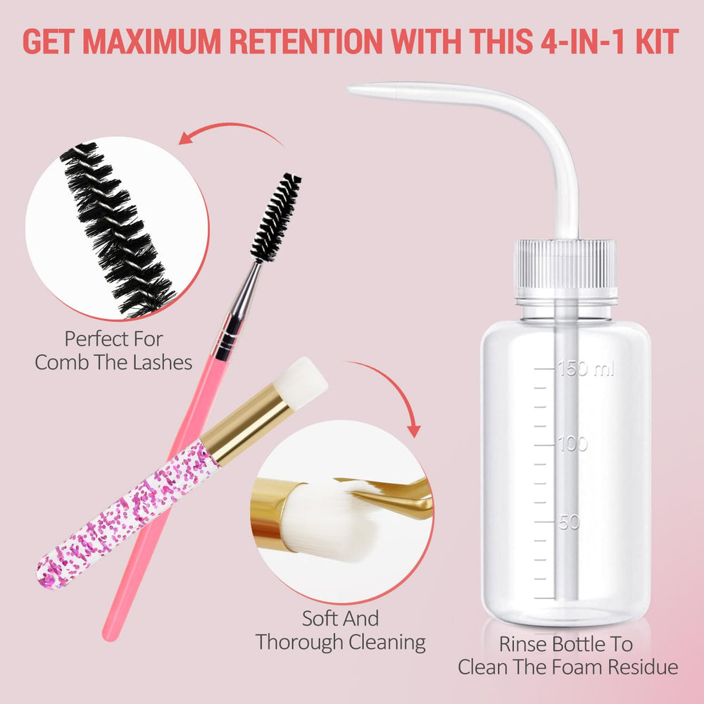 EMEDA kit styled on vanity to highlight convenient home lash maintenance