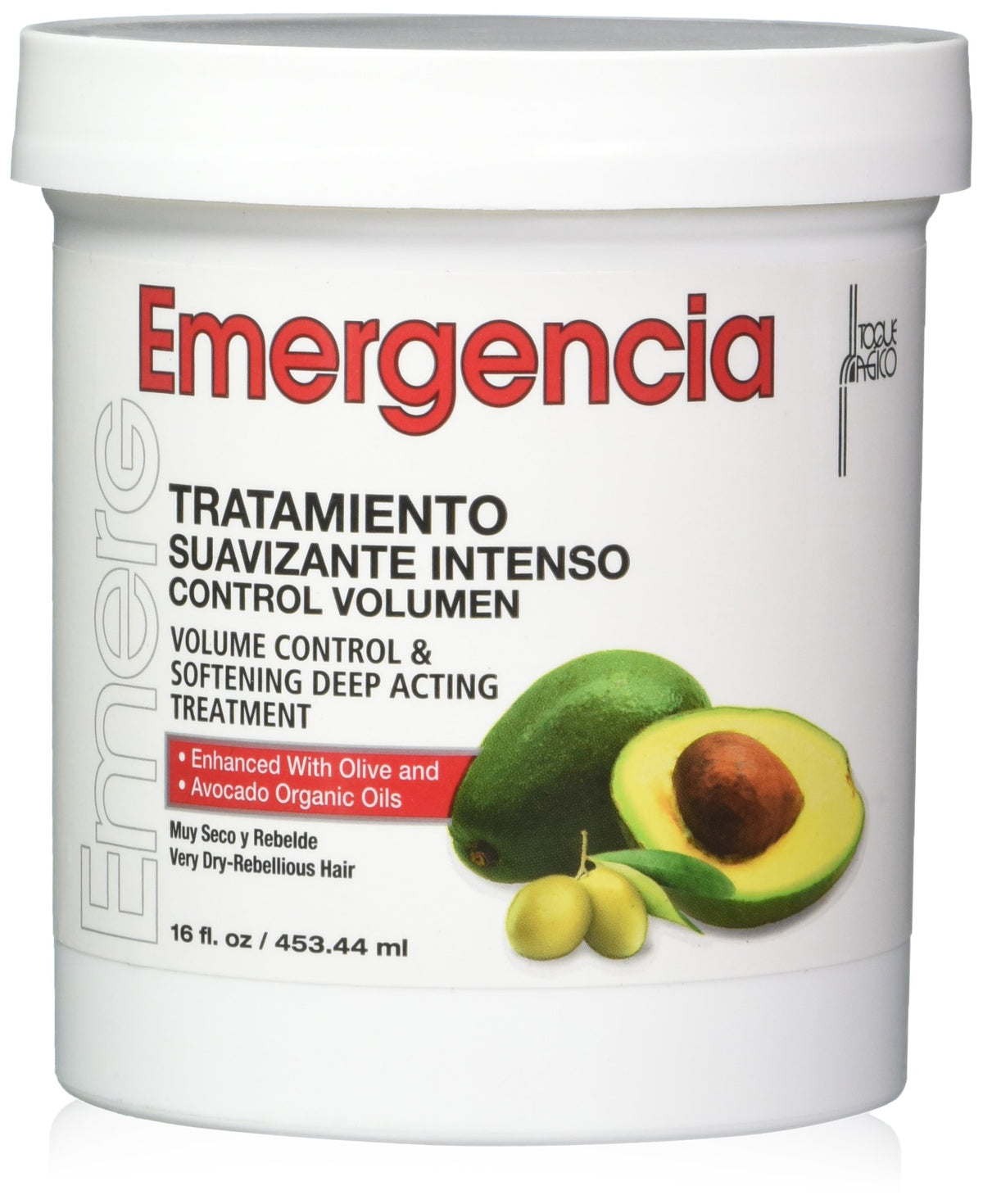 Emergencia front packaging showing 16 oz jar and clear label, highlights ease of use