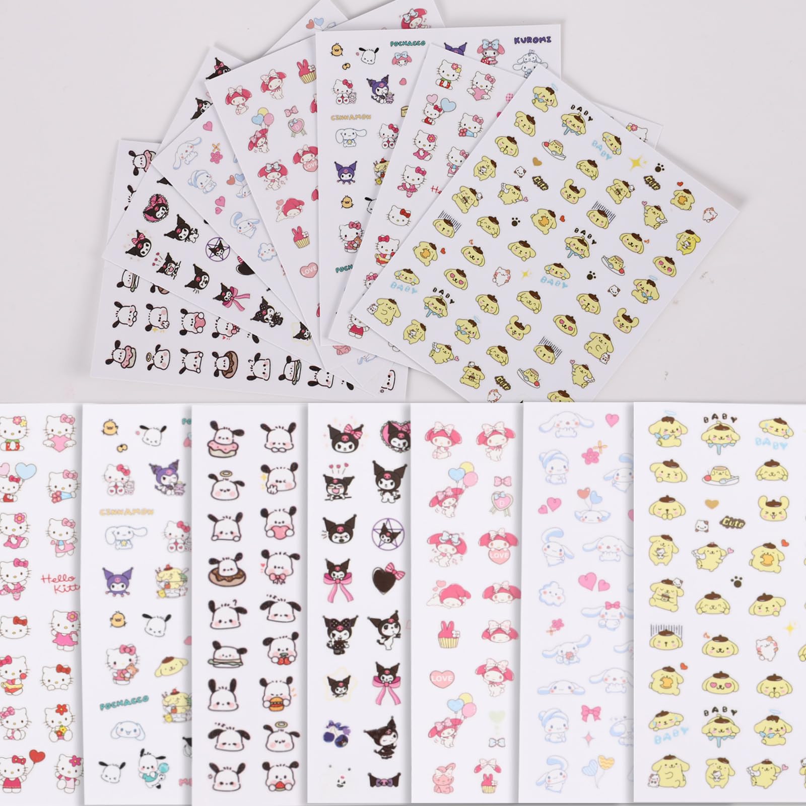 Emifunny front packaging displaying seven kawaii sticker sheets and benefit quick selection
