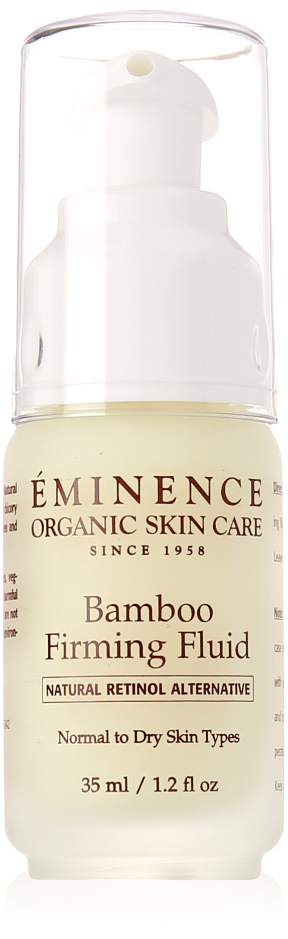 Eminence Bamboo Firming Fluid front packaging showing 1.2 oz and benefits