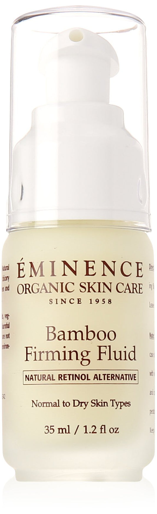 Eminence Bamboo Firming Fluid front packaging showing 1.2 oz and benefits