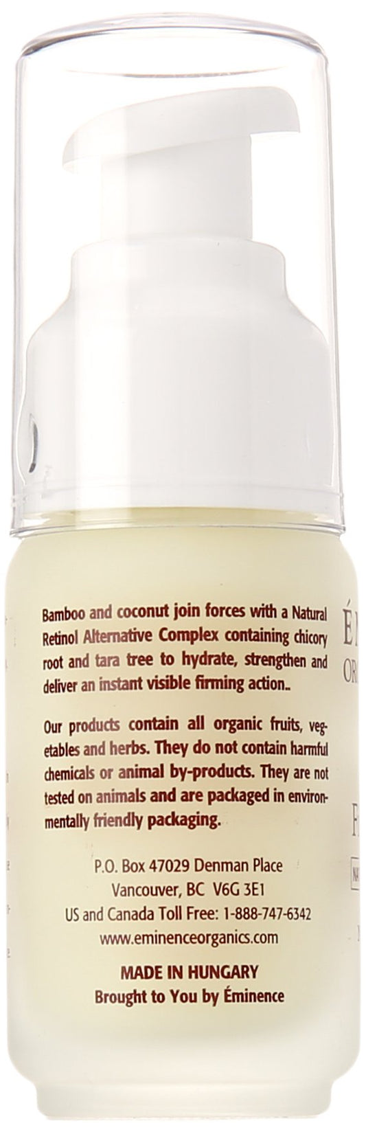 Eminence Bamboo Firming Fluid pump and texture closeup illustrating fast absorption