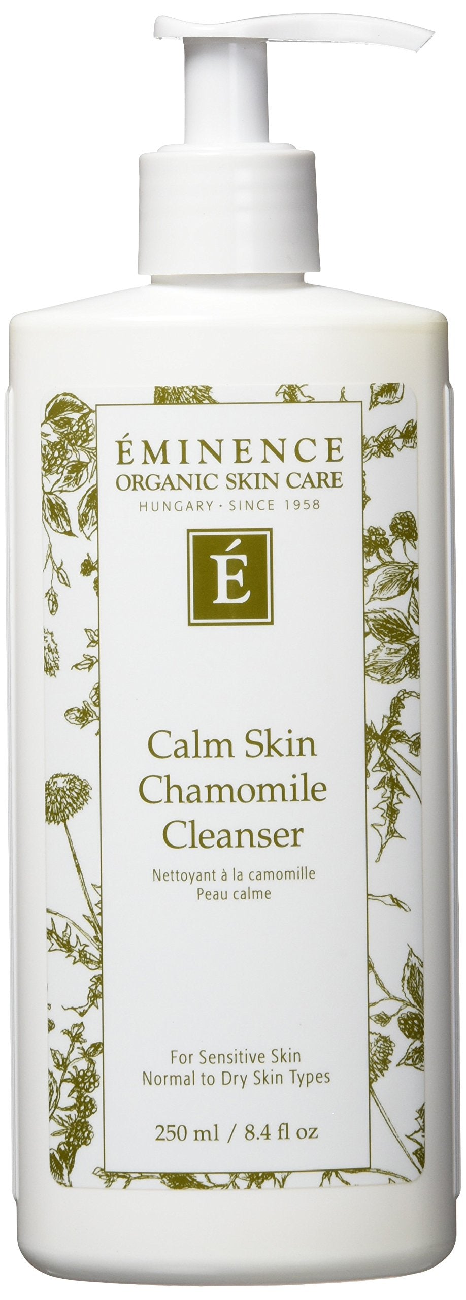Eminence Calm Skin chamomile cleanser front packaging showing 8.4 oz and soothing benefits