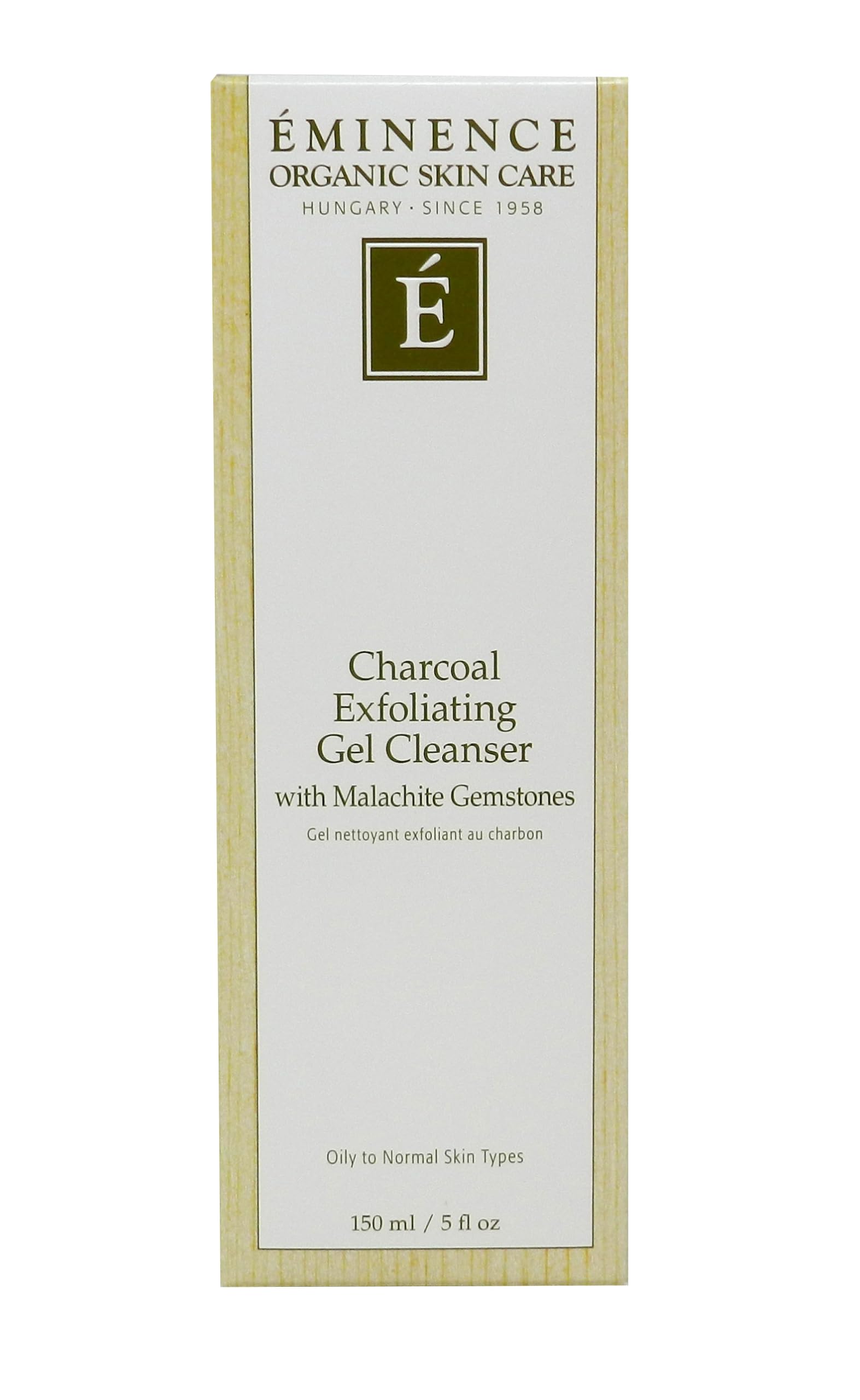 ÉMINENCE close-up gel texture with charcoal particles, shows gentle exfoliation