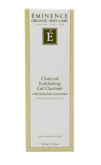 ÉMINENCE close-up gel texture with charcoal particles, shows gentle exfoliation