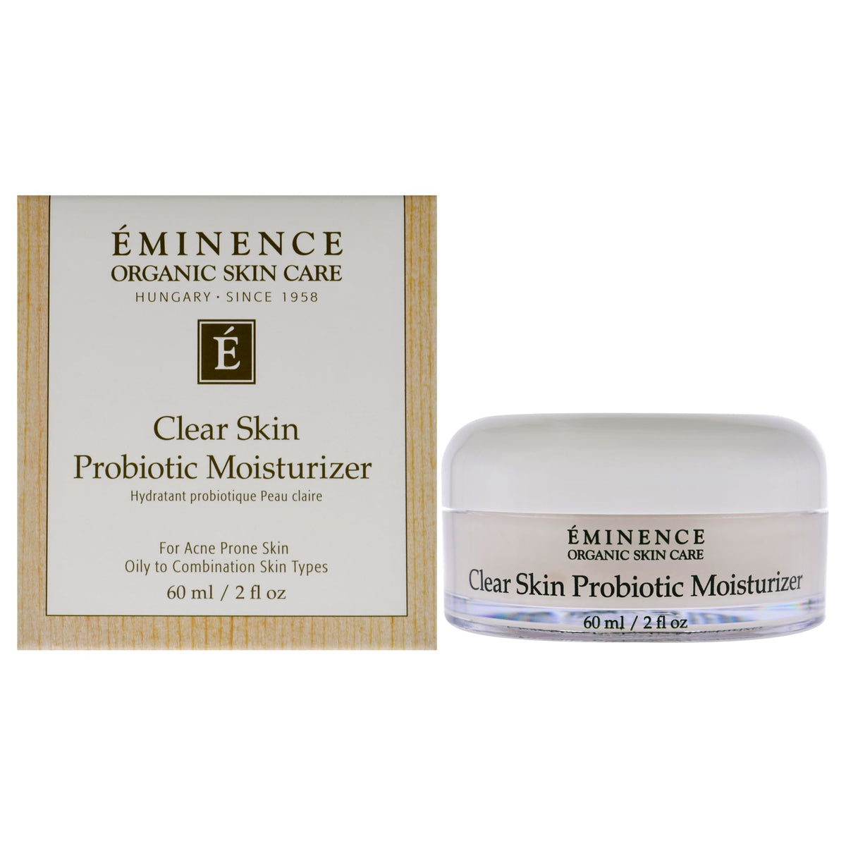 Eminence moisturizer front packaging showing 2 fl oz and label benefits