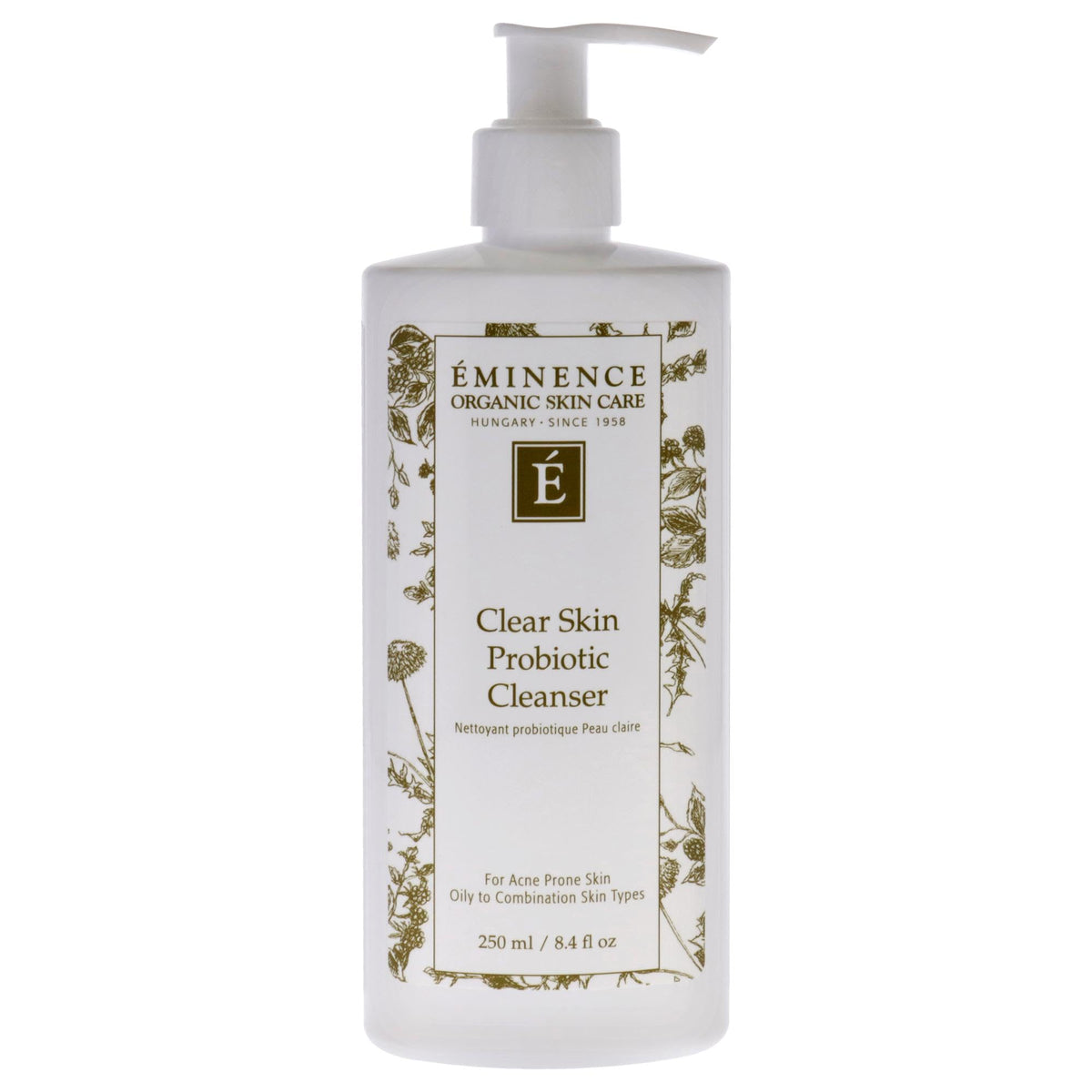 Eminence cleanser front packaging showing label and 8.4 oz size, promoting clarity