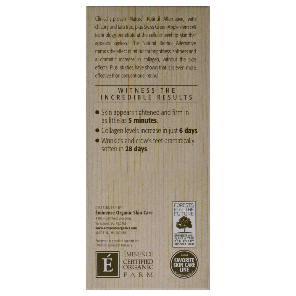 Eminence back label close-up showing ingredient list and Hungary origin for transparency benefit