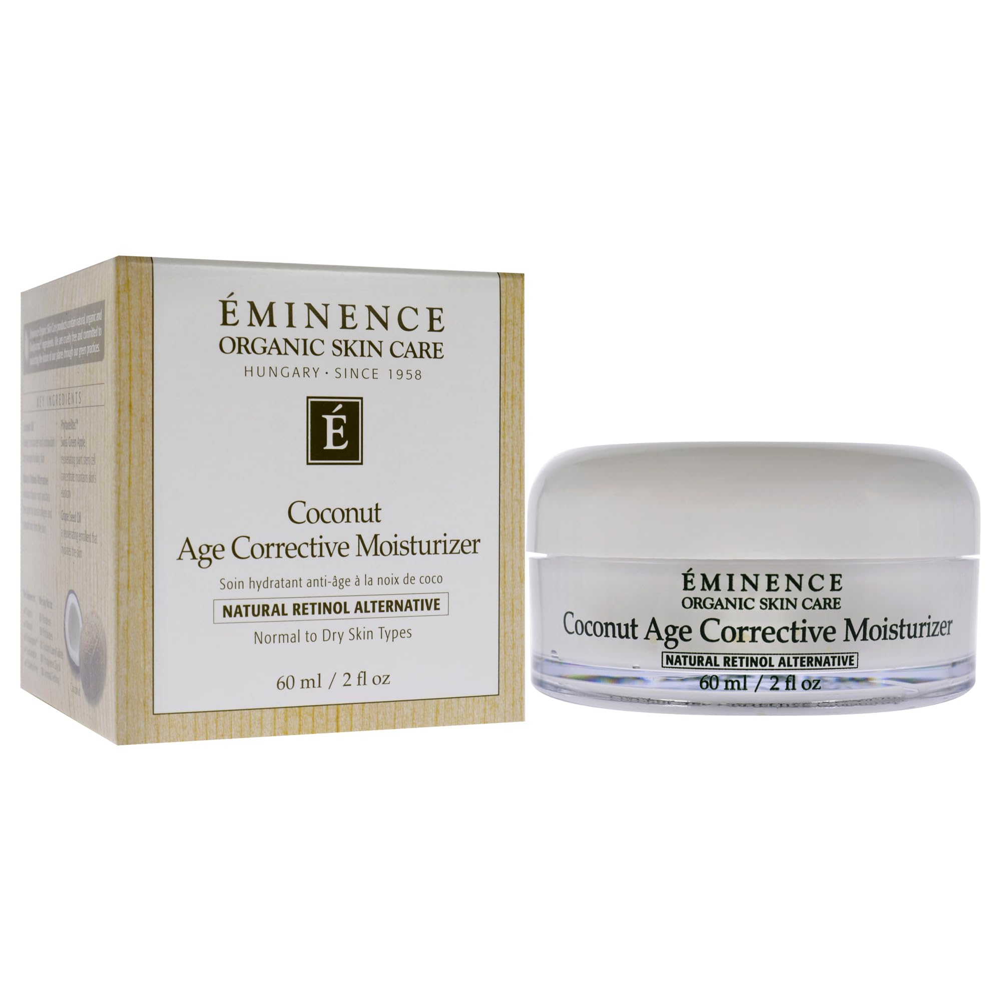 Open Eminence jar revealing smooth moisturizer, indicating easy application