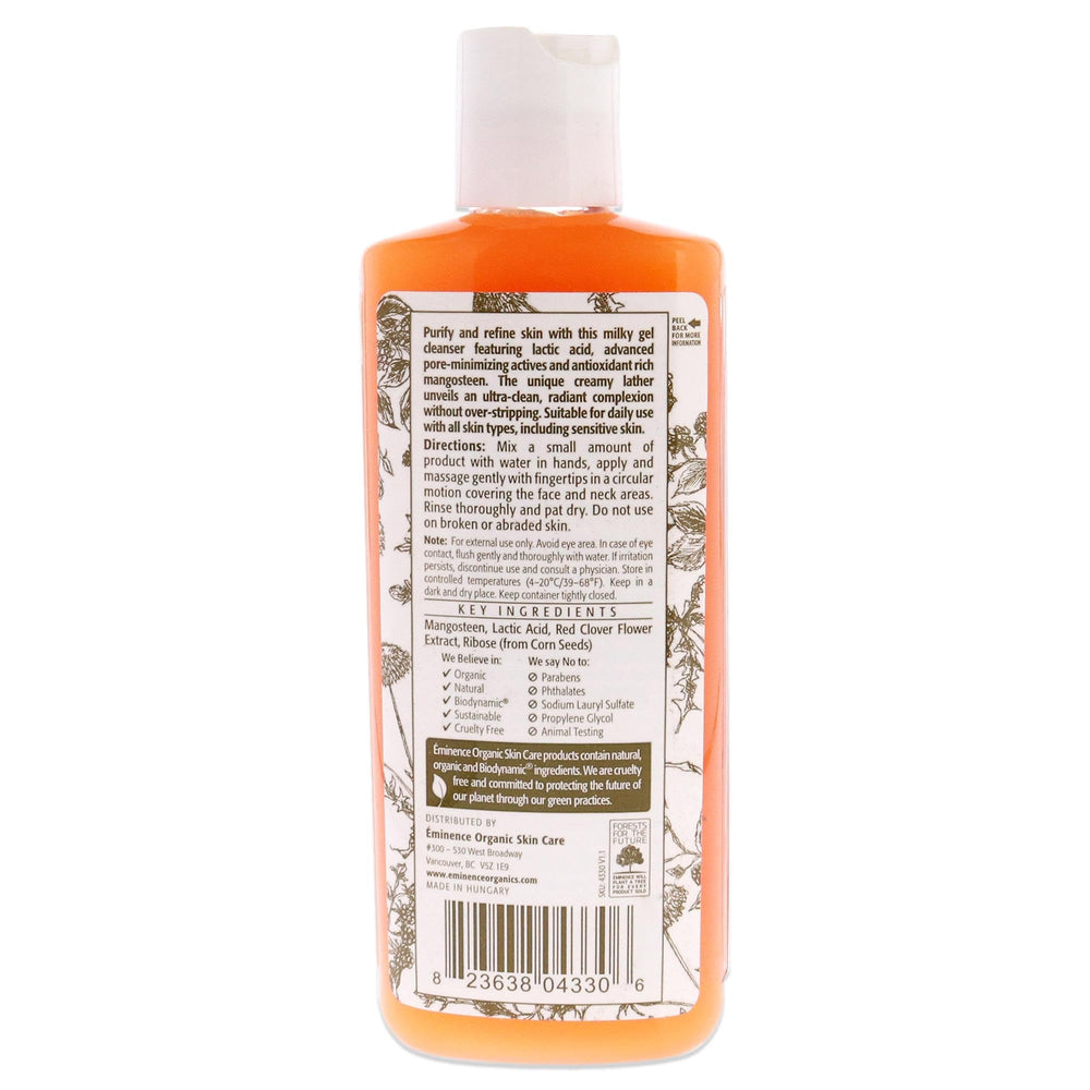 Eminence close-up of cleanser texture emphasizing gentle exfoliation and smooth results