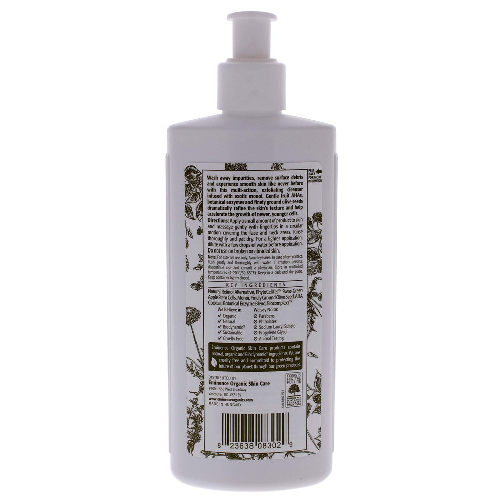 Eminence close-up of Monoi cleanser texture highlights gentle exfoliation benefit