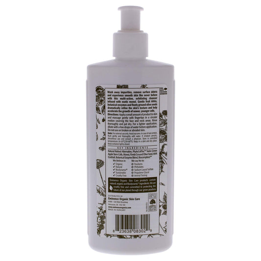 Eminence close-up of Monoi cleanser texture highlights gentle exfoliation benefit