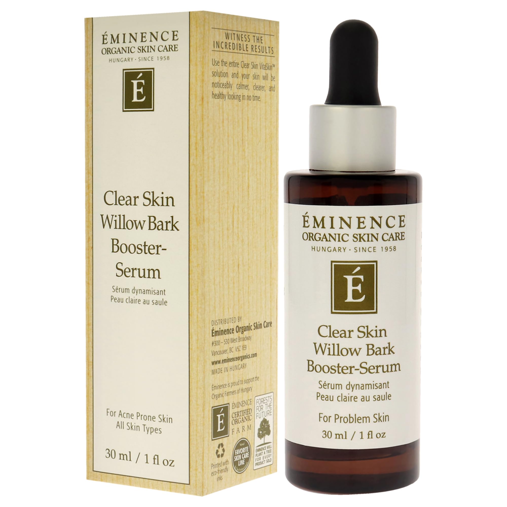 Eminence serum on bathroom counter in routine setting suggesting calming results