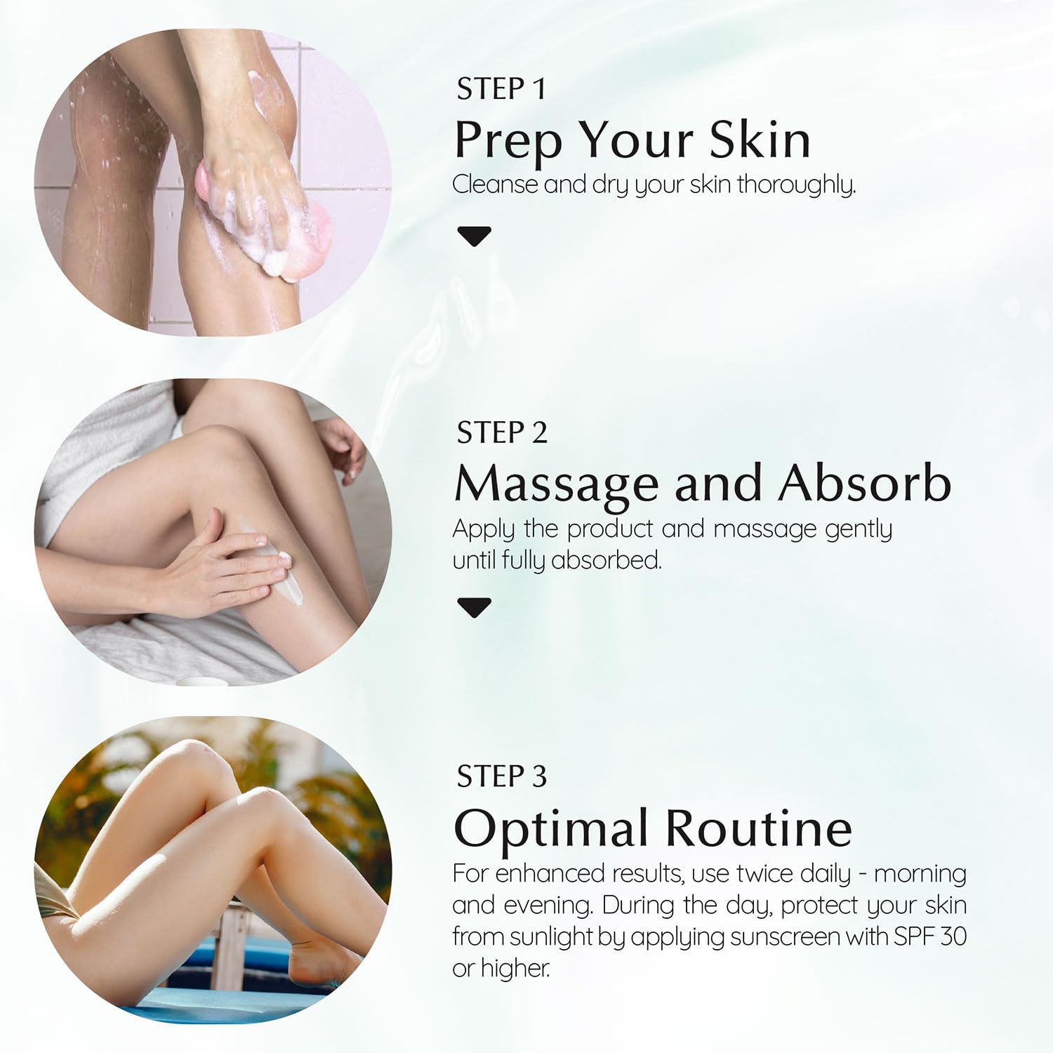 Using EnaSkin on inner thigh to help even skin pigment and hydrate