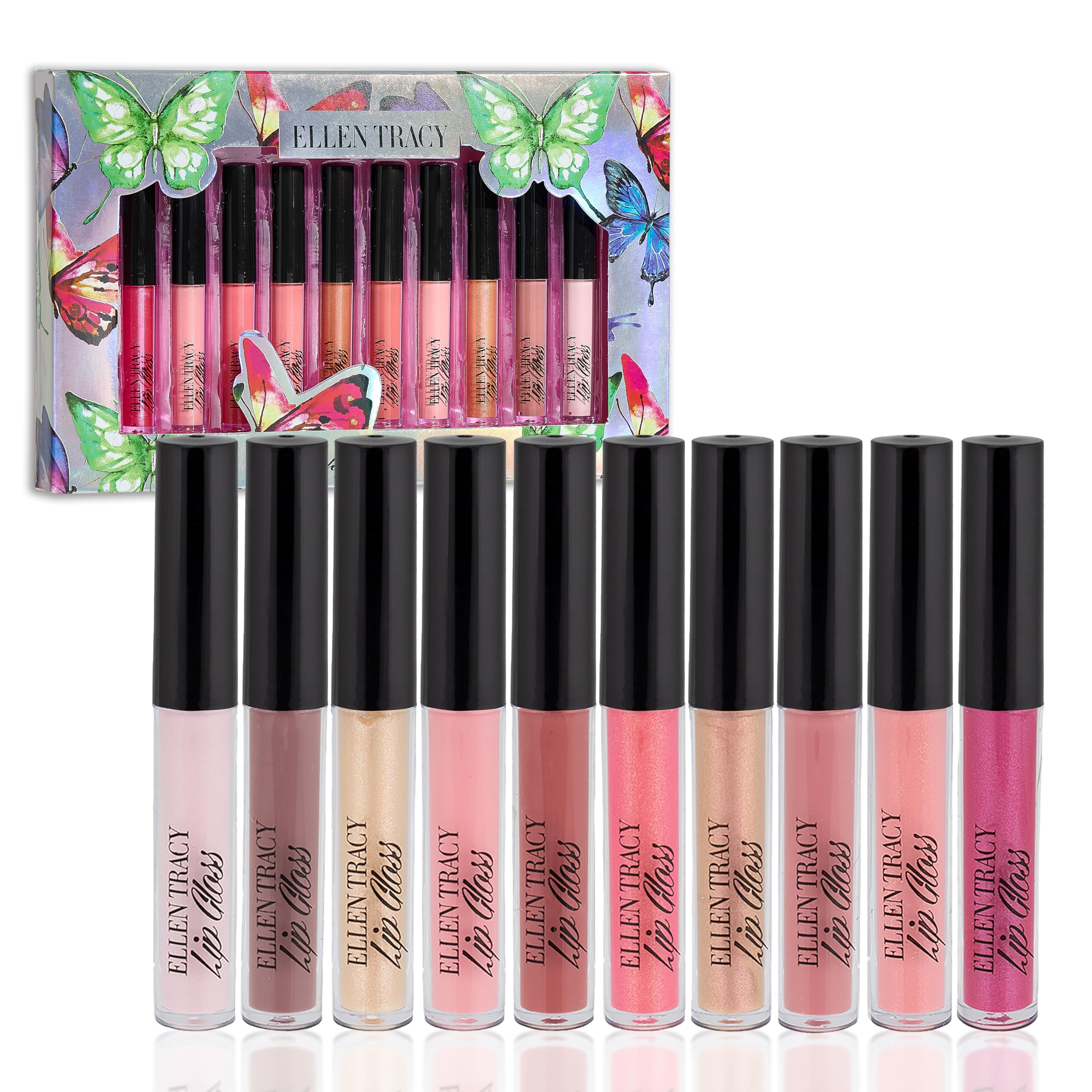 Enchante Ellen Tracy front packaging showing ten elegant gloss tubes and variety