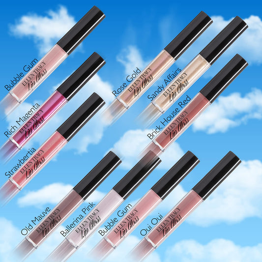 Enchante Ellen Tracy open tubes display showing shade range and portability benefit