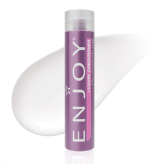 Enjoy bottle front view showing label and elegant packaging benefit: clear product ID