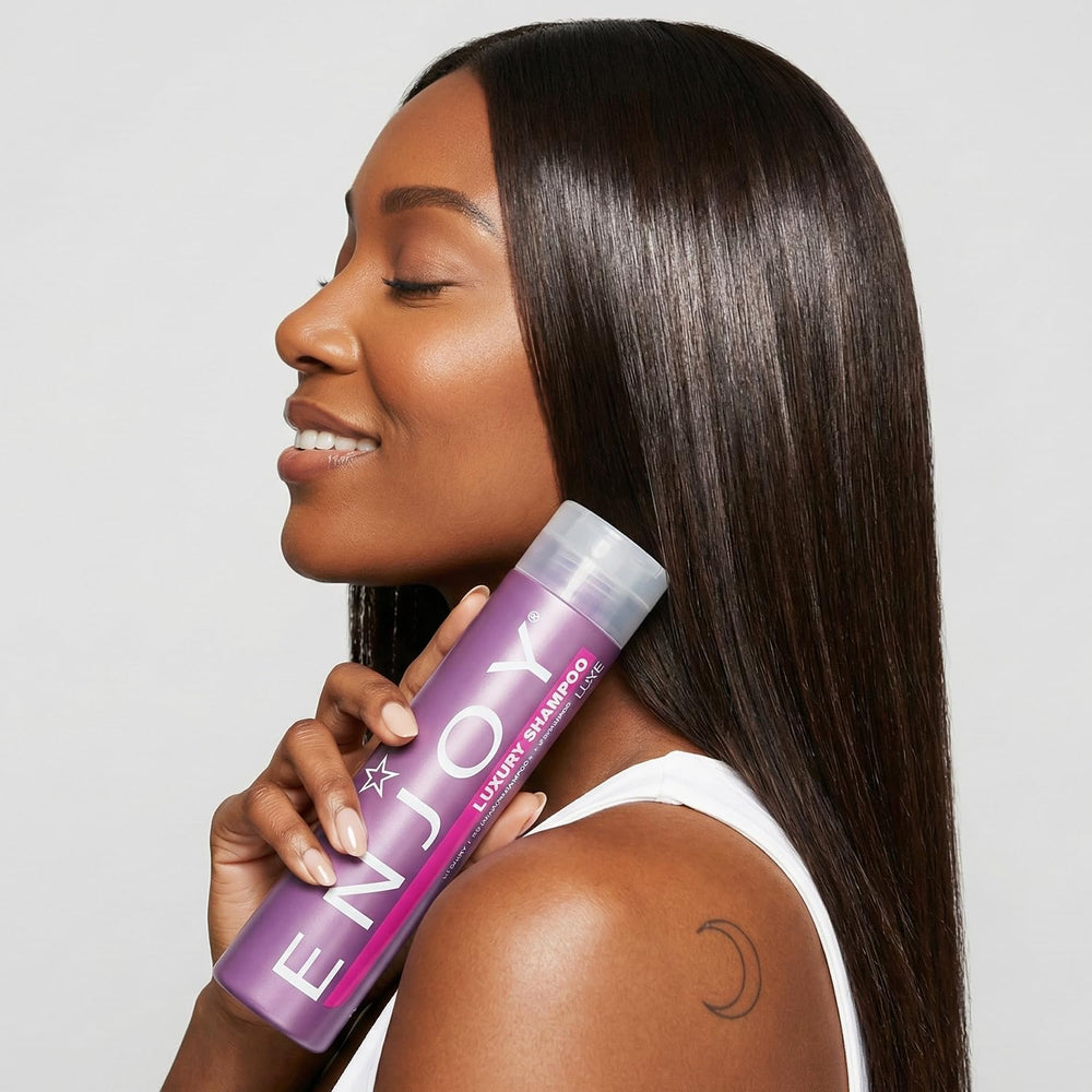 Enjoy smooth hair after use showing reduced frizz and refined texture benefit