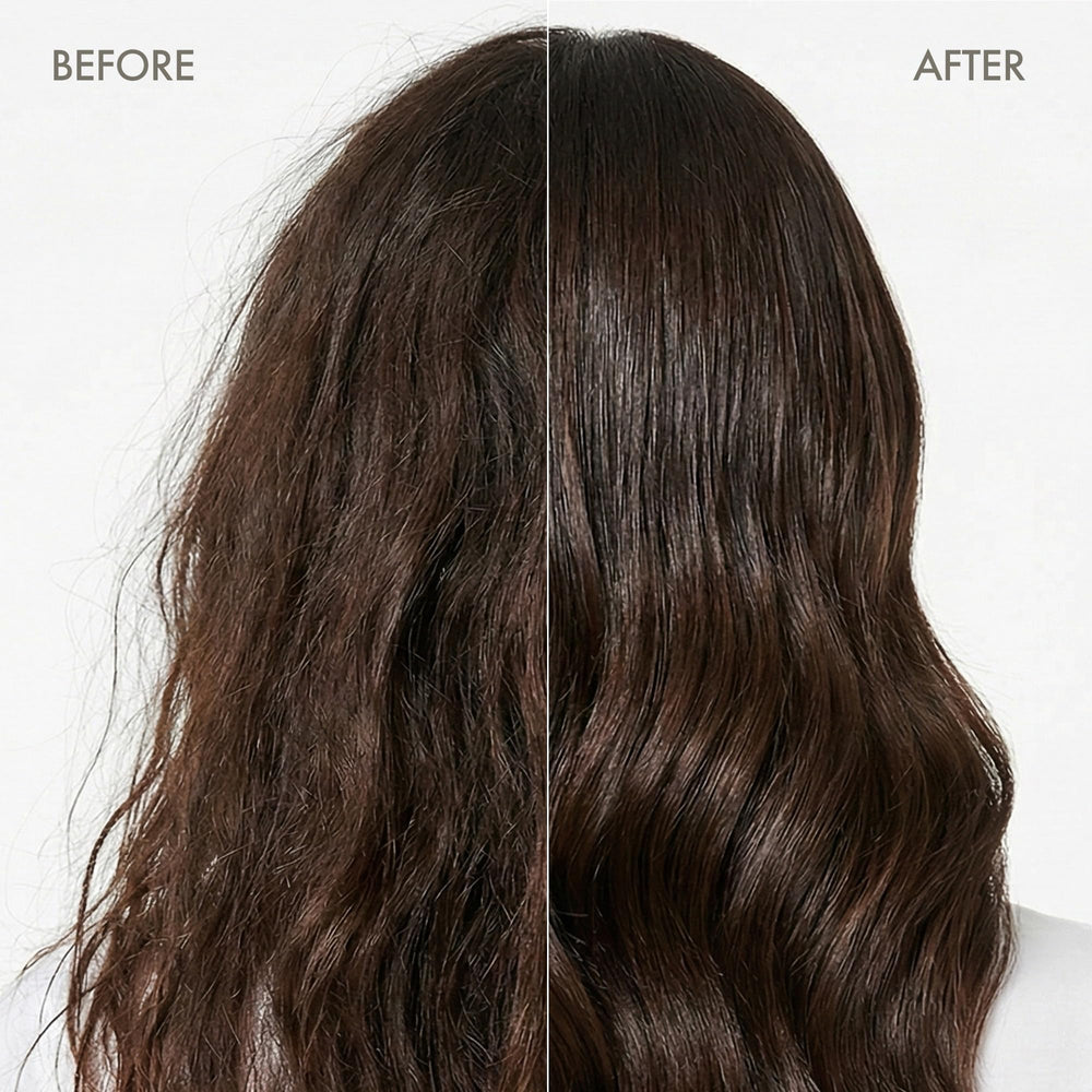 Enjoy close-up label showing features and pH balance for hair health benefit
