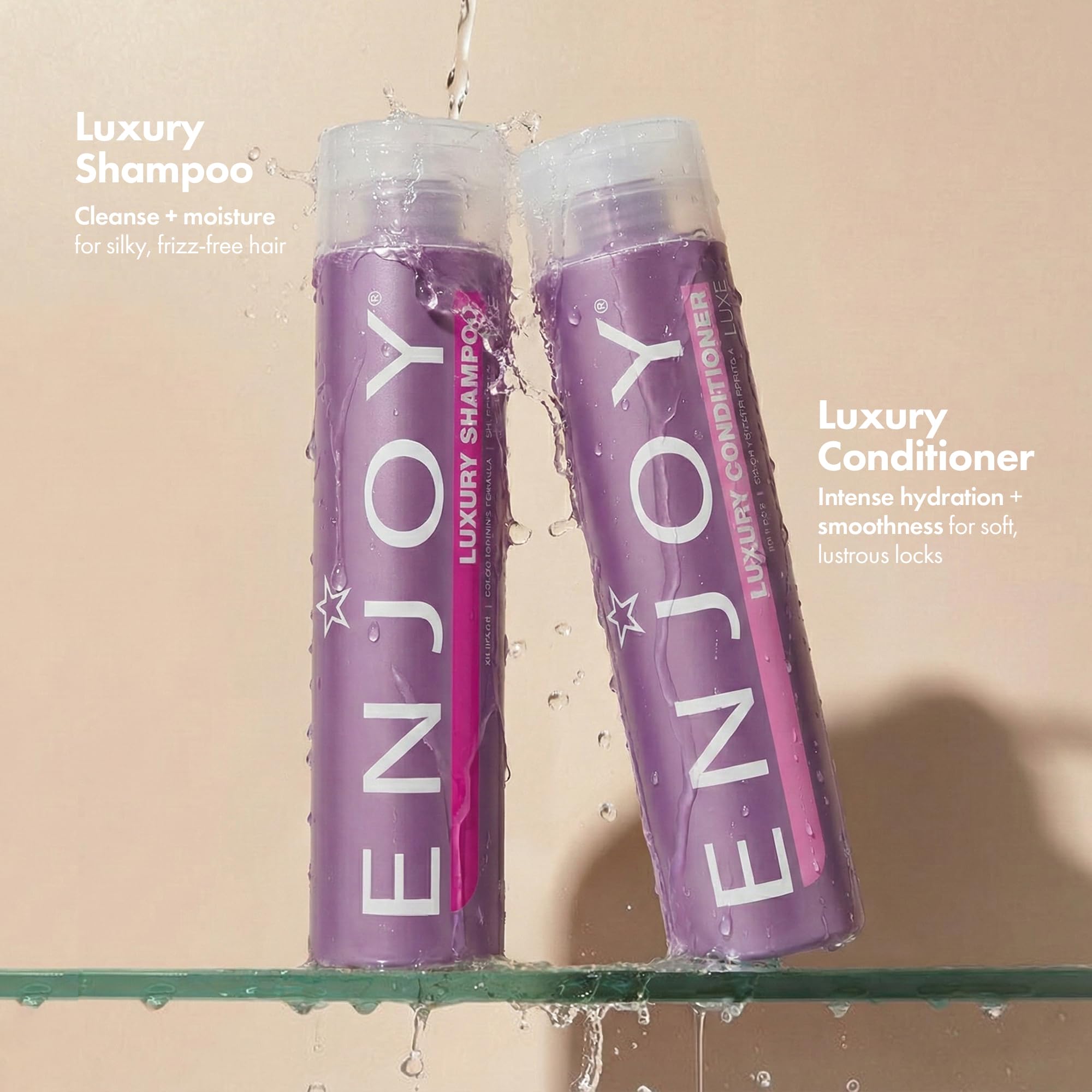 Enjoy shampoo pump detail for controlled dispensing and easy application benefit