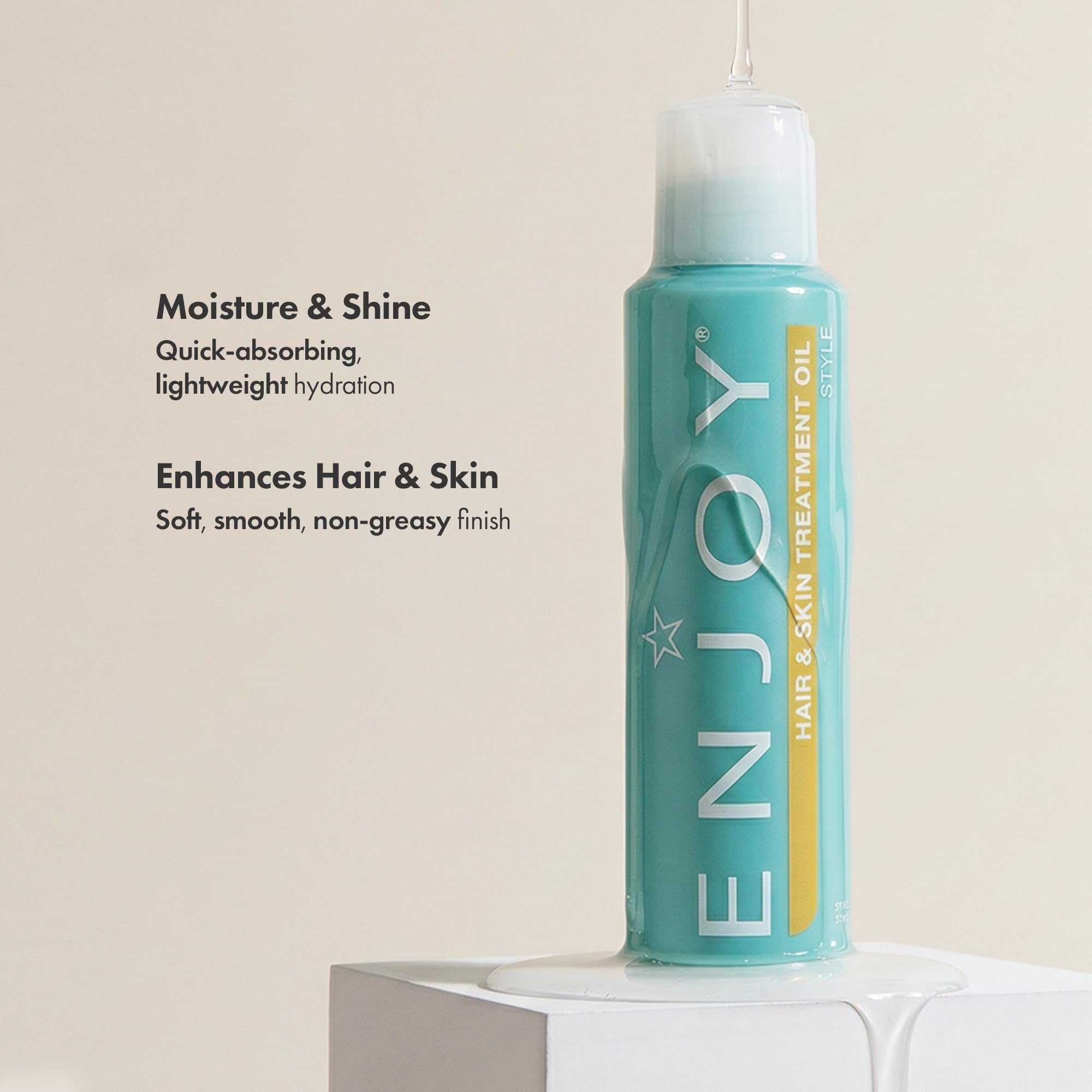 Enjoy oil texture pouring from bottle illustrating fast absorption benefit