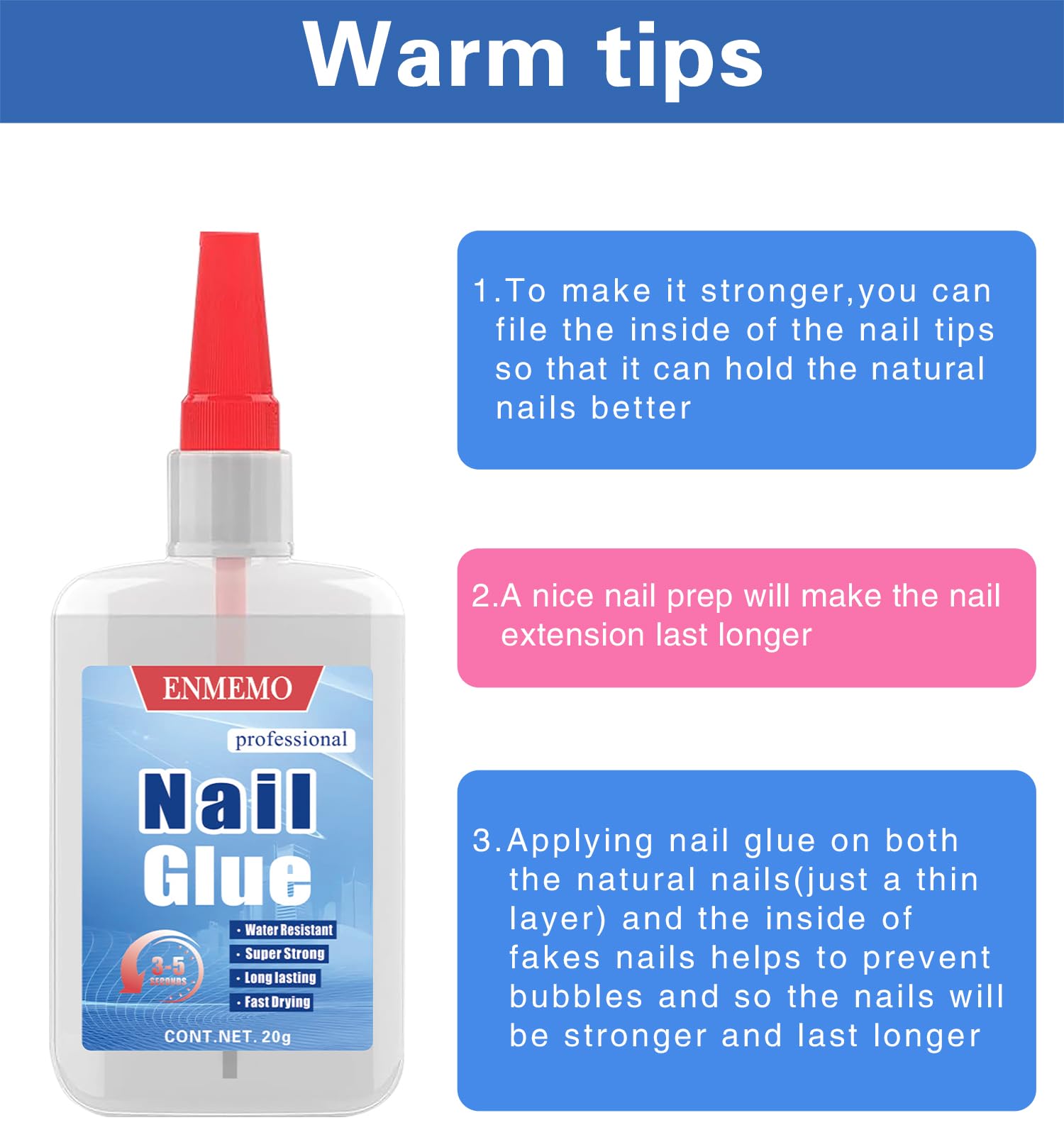 ENMEMO glue texture drop showing clear formulation and fast-dry consistency