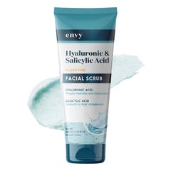 Envy front packaging showing scrub tube and benefits