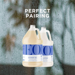 EO bottle on bathroom shelf creating a calming shower setup benefit
