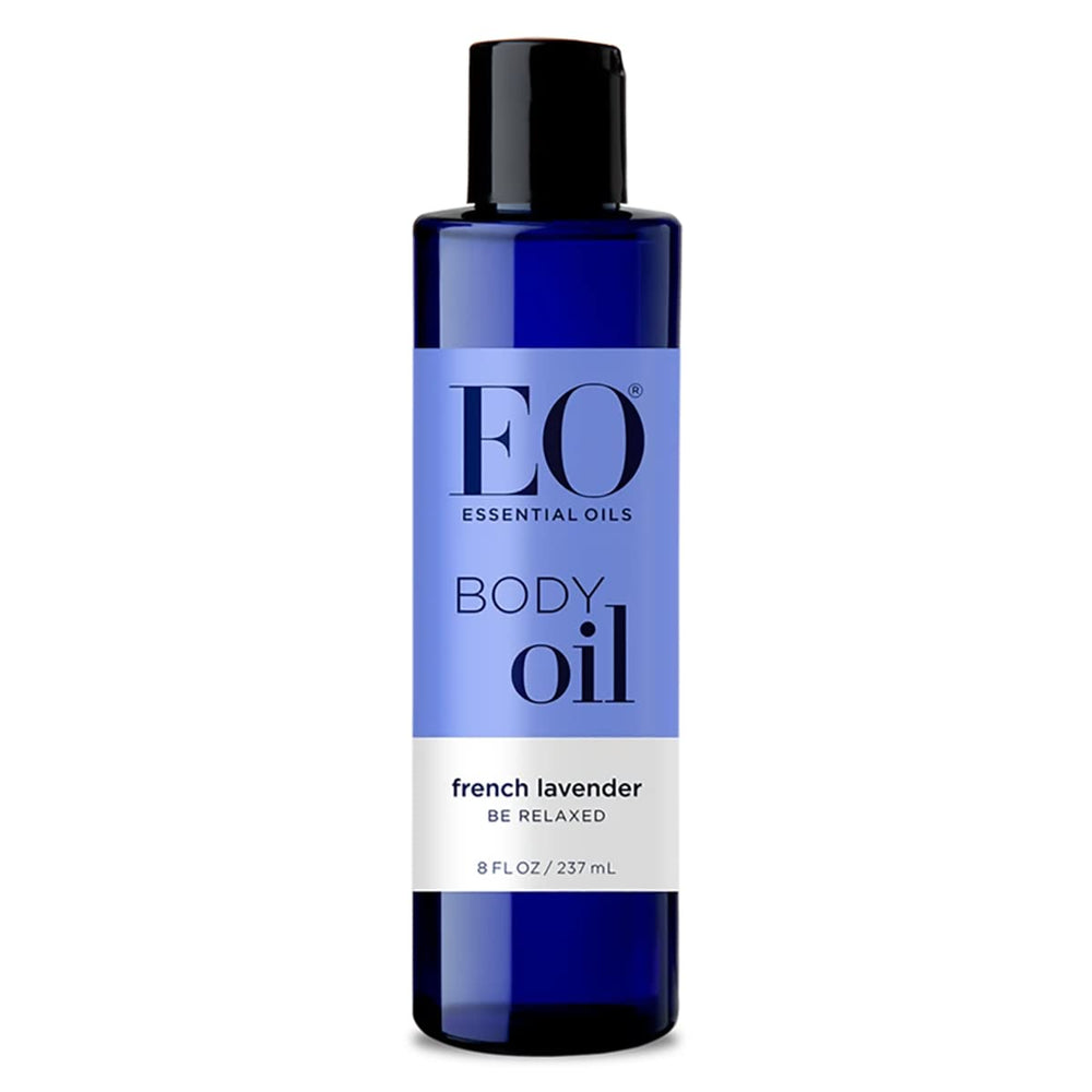 EO bottle front view showing label and lavender scent benefits