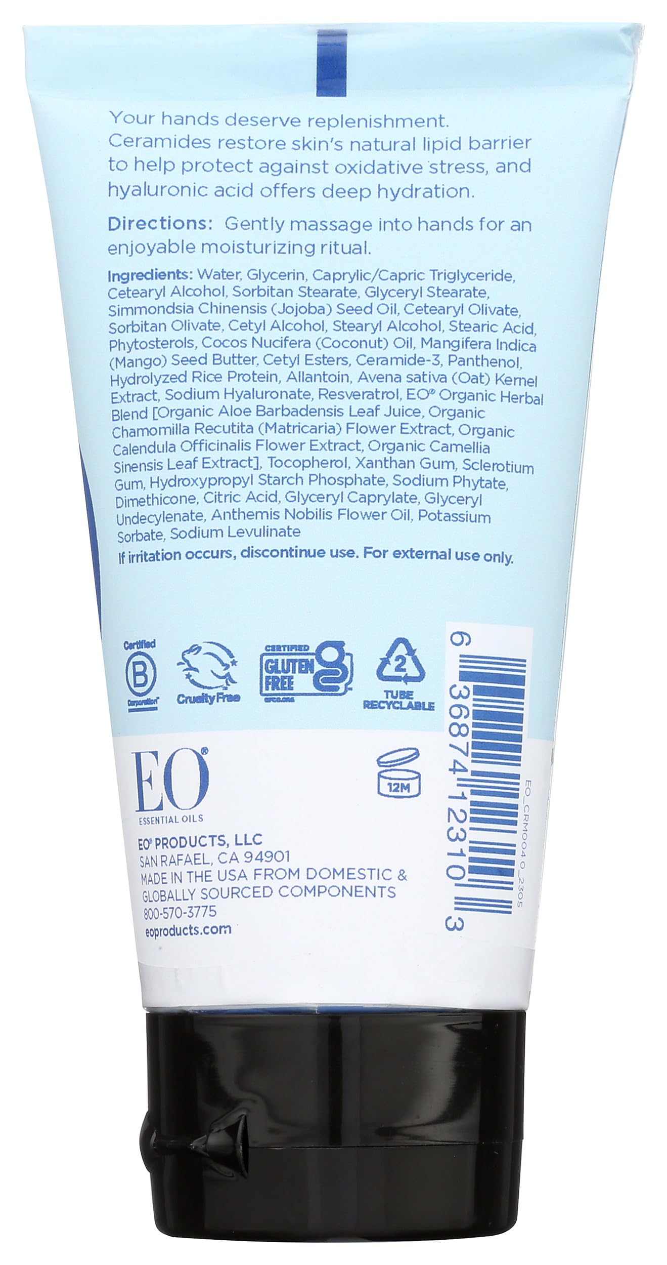 EO unscented hand cream texture close-up on hand illustrating quick-absorbing silky finish