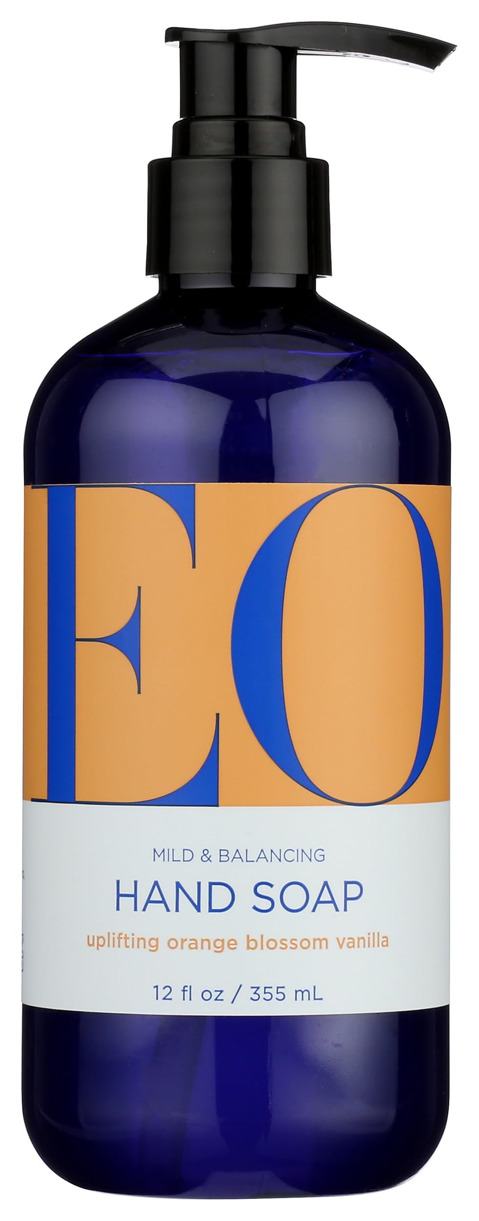 EO bottle front label showing orange blossom and vanilla scent and branding benefit clarity