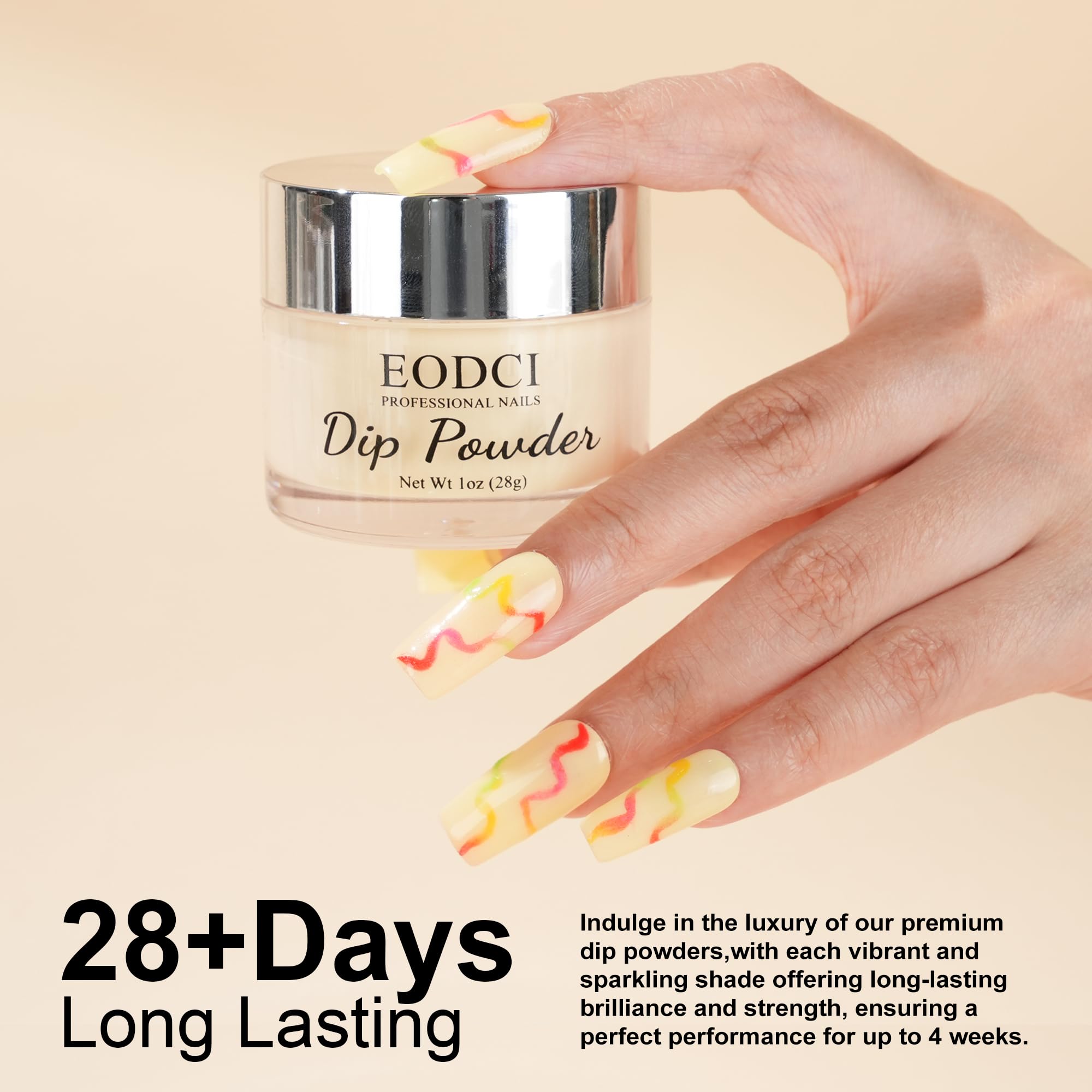 finished nails in French style using eodci light yellow powder highlighting a natural durable finish