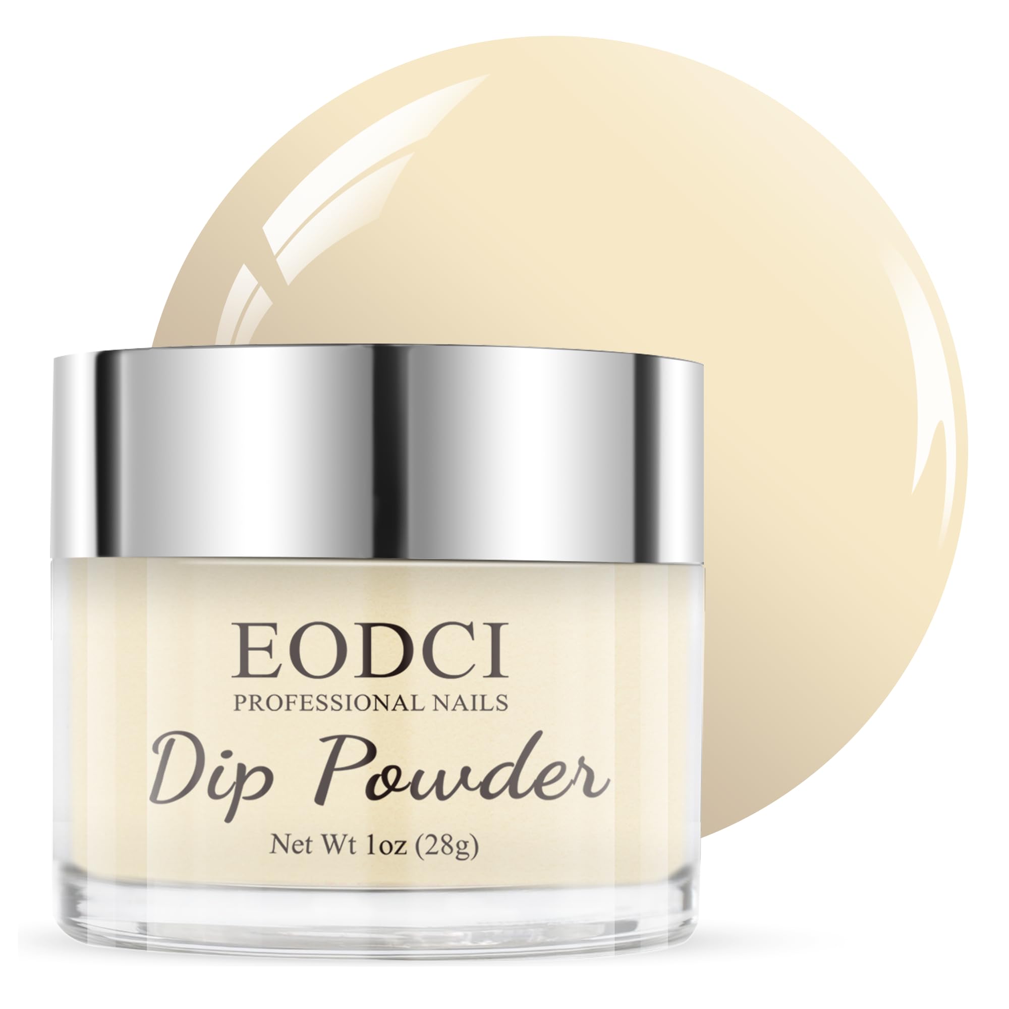 eodci jar front view showing light yellow powder and clear labeling for easy selection