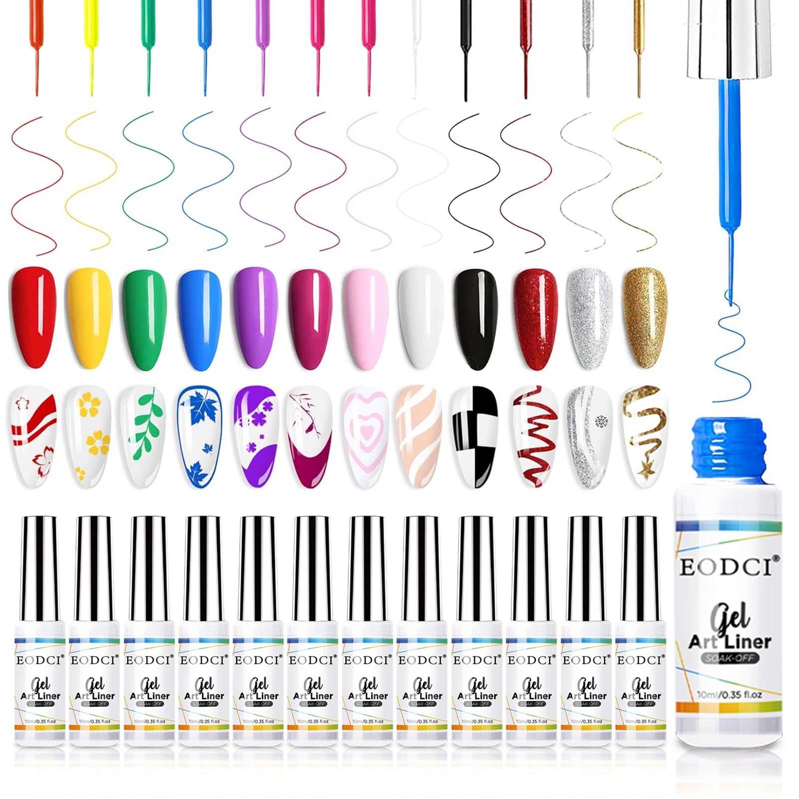 eodci front packaging showing full 12-color gel liner kit and compact bottles for portability