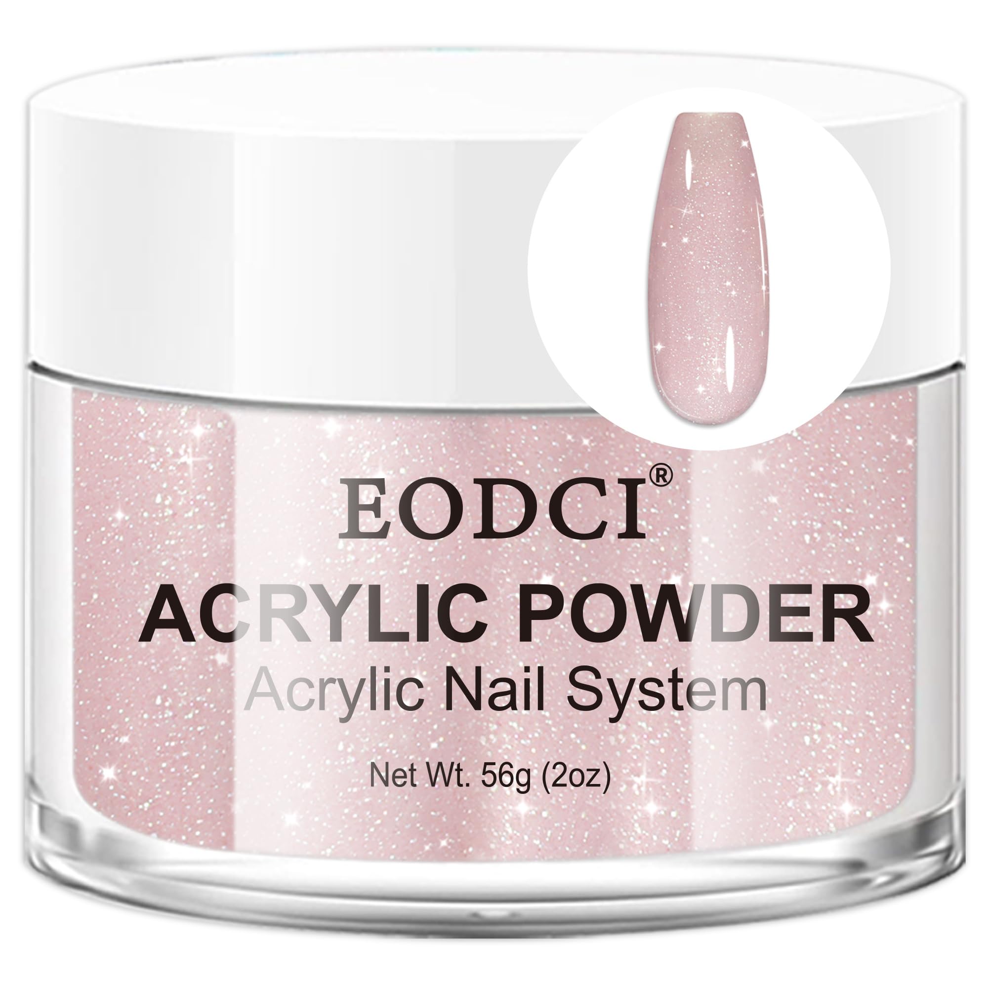 eodci jar front view showing glitter pink powder and clear labeling, durable supply