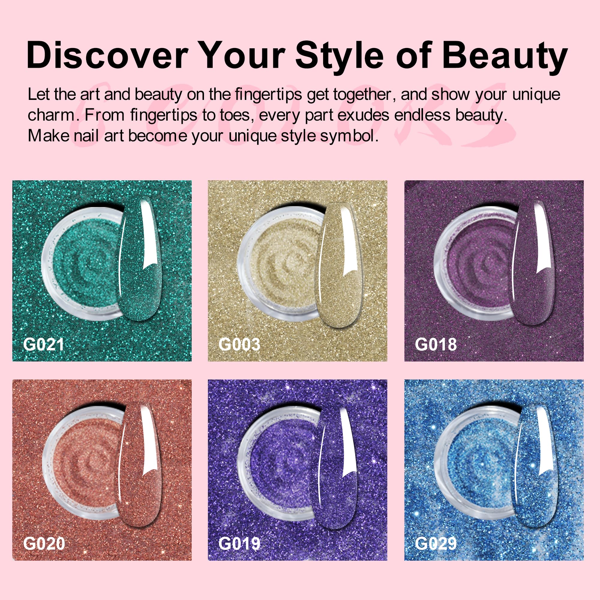 eodci powder texture close-up displaying glitter particles and smooth finish benefit