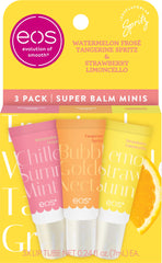 eos Amalfi Sunset front packaging showing three mini balms with vibrant labels and travel-ready appeal