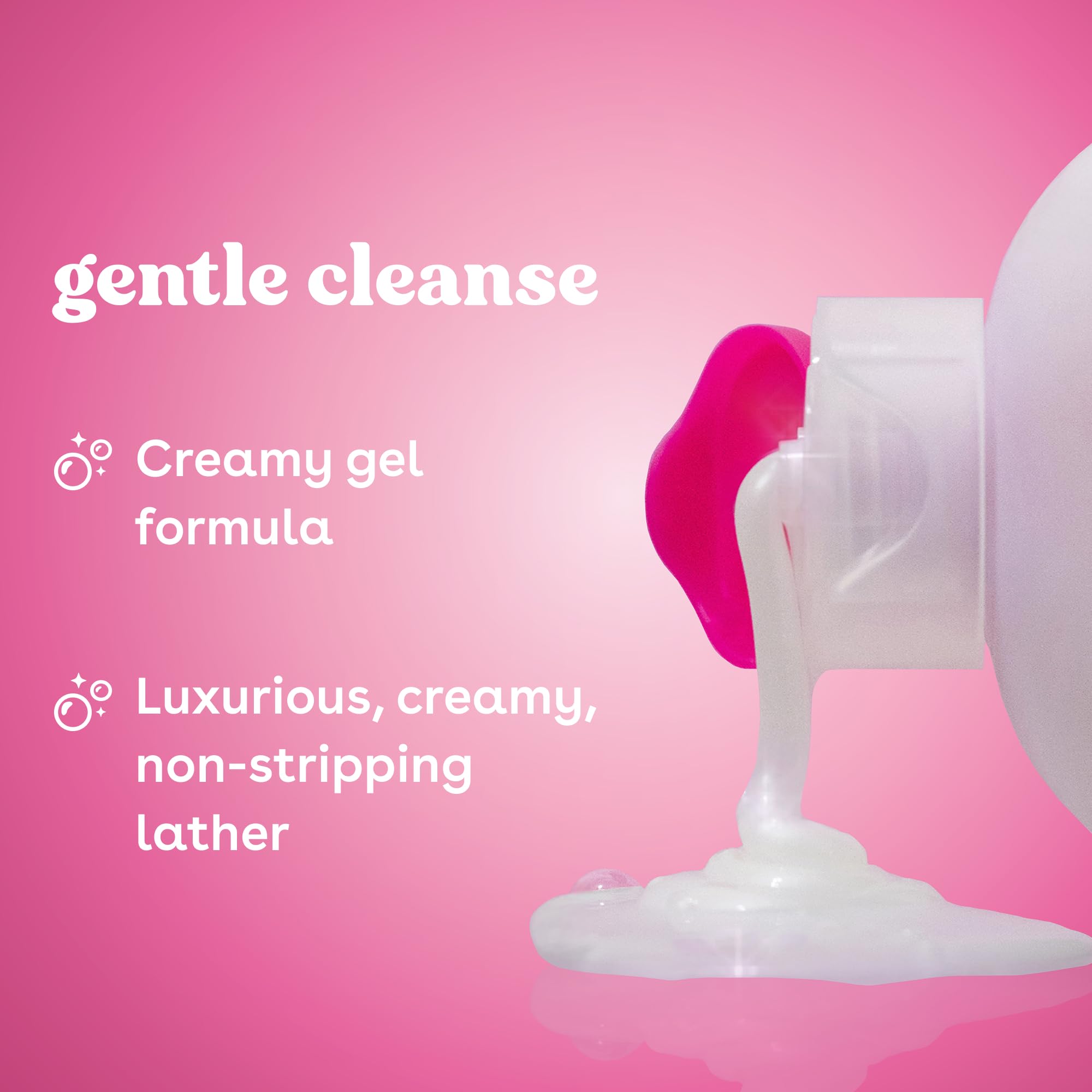 eos pump dispensing creamy gel that provides gentle, hydrated cleansing
