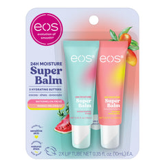 eos front packaging showing two tubes and benefits of daily hydration