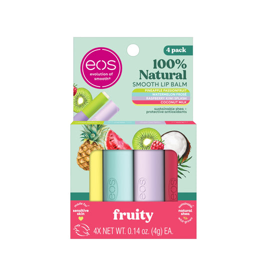 eos 4-pack front packaging showing all four flavors and travel convenience