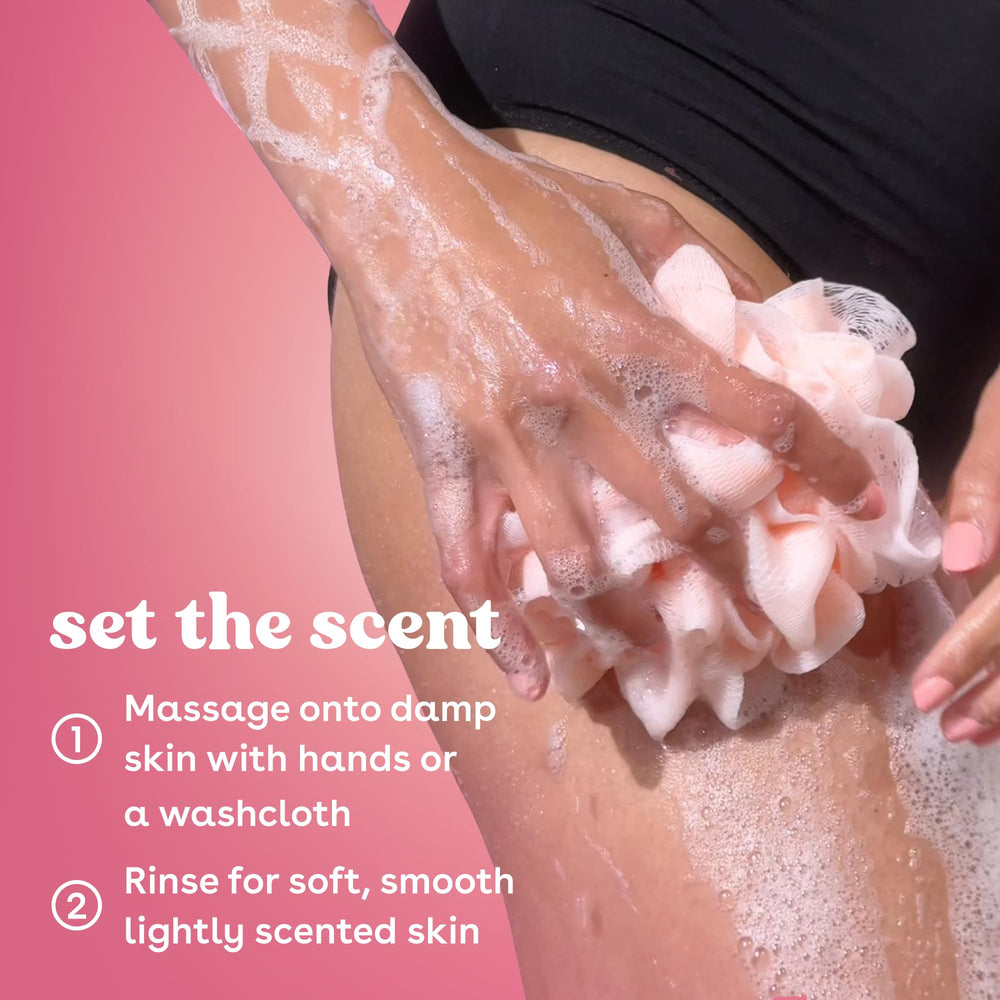 eos Pink Champagne close-up of shea and cocoa butter ingredients for nourishing benefits