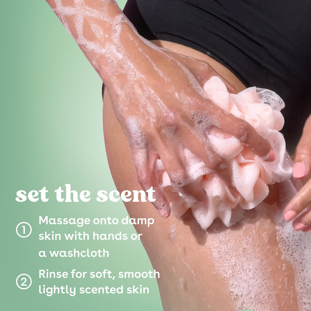 close-up lather of eos pistachio body wash showing creamy foam