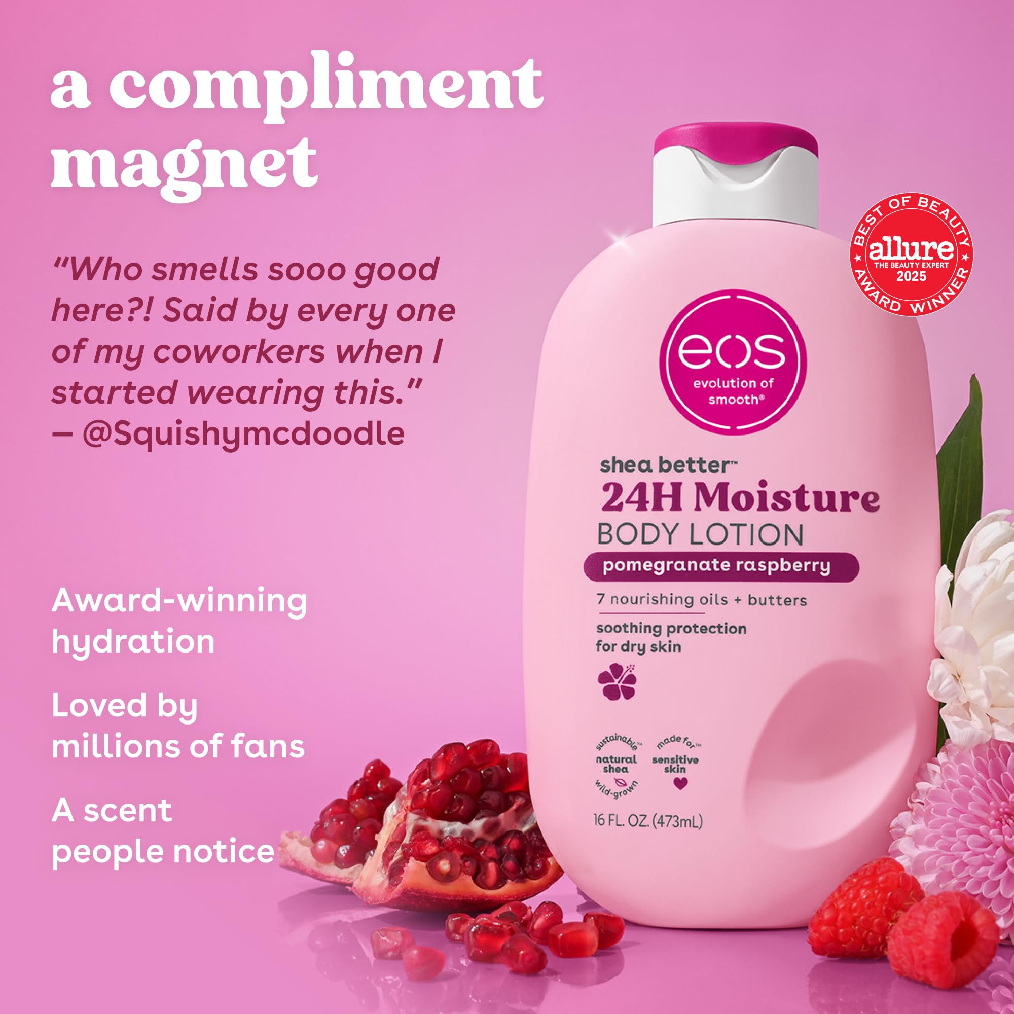 eos lotion texture being poured showing lightweight, fast-absorbing cream