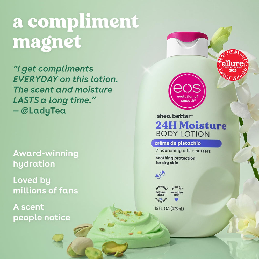 eos dispensing pump in use demonstrates quick-absorb hydration benefit