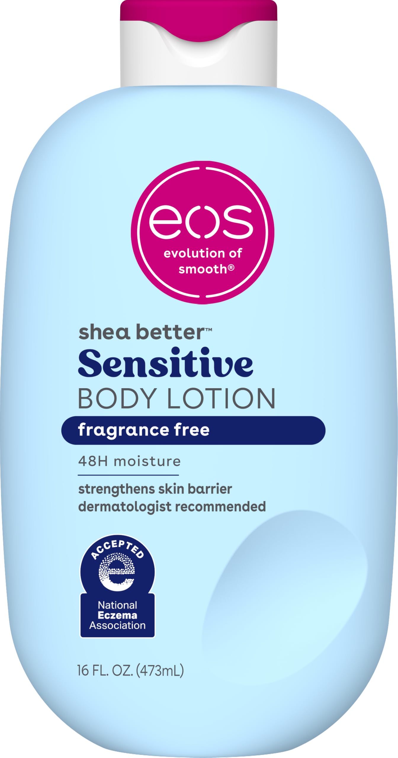 eos lotion front packaging showing bottle and label benefits