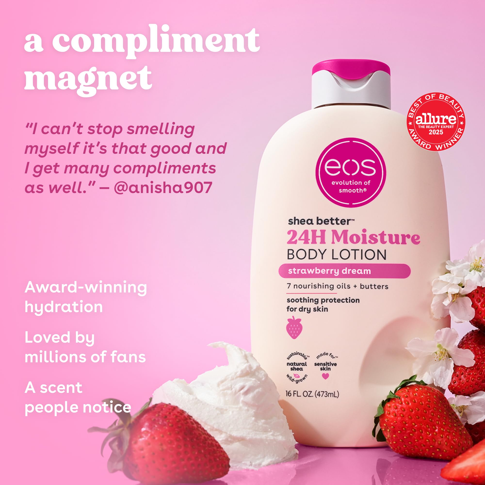 eos pump dispensing lotion illustrating easy, mess-free application