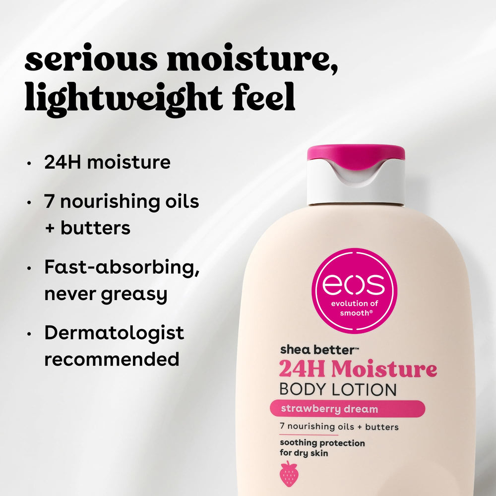 eos creamy lotion texture closeup displaying smooth, fast-absorbing formula
