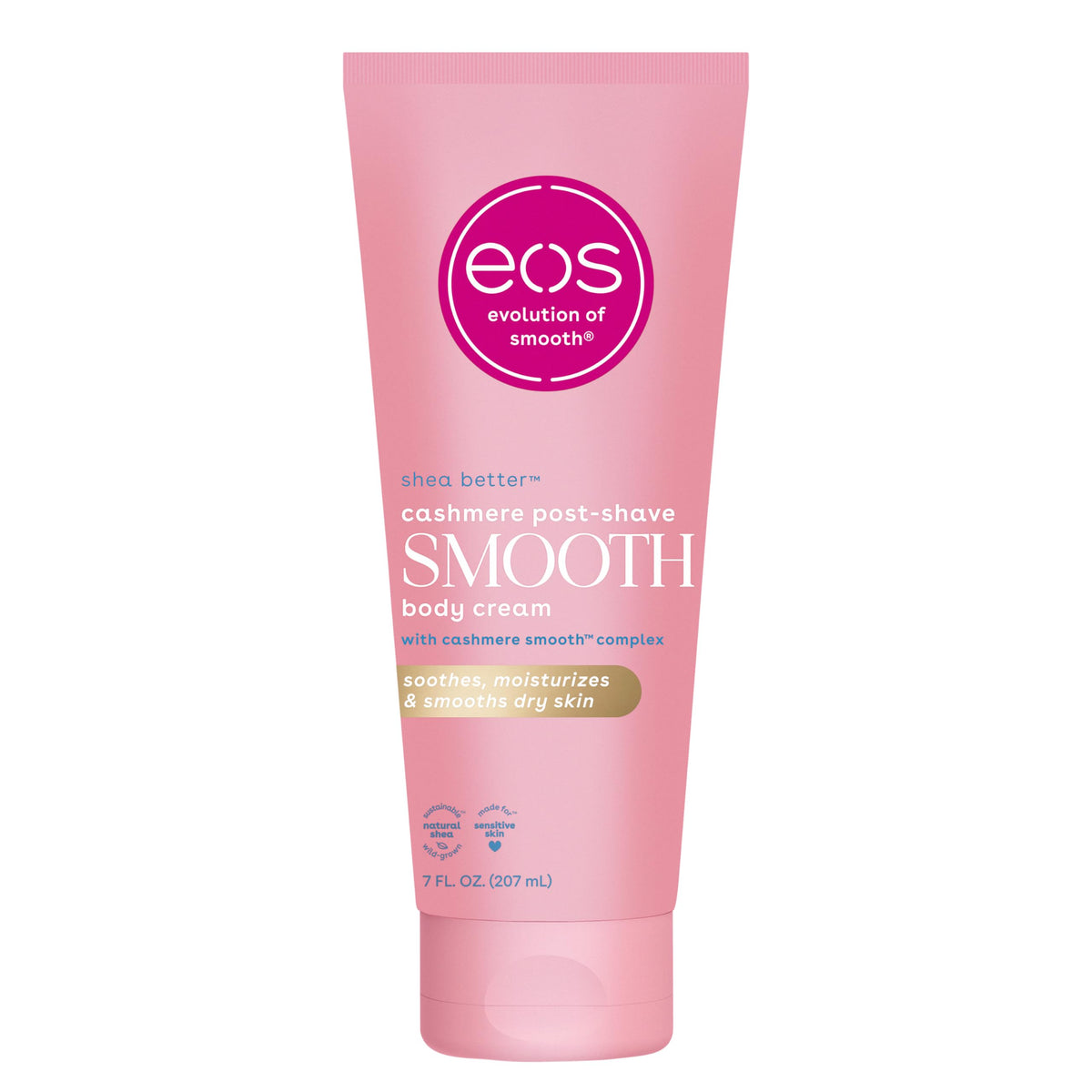 eos vanilla cashmere front packaging showing jar and label for easy identification and indulgent feel